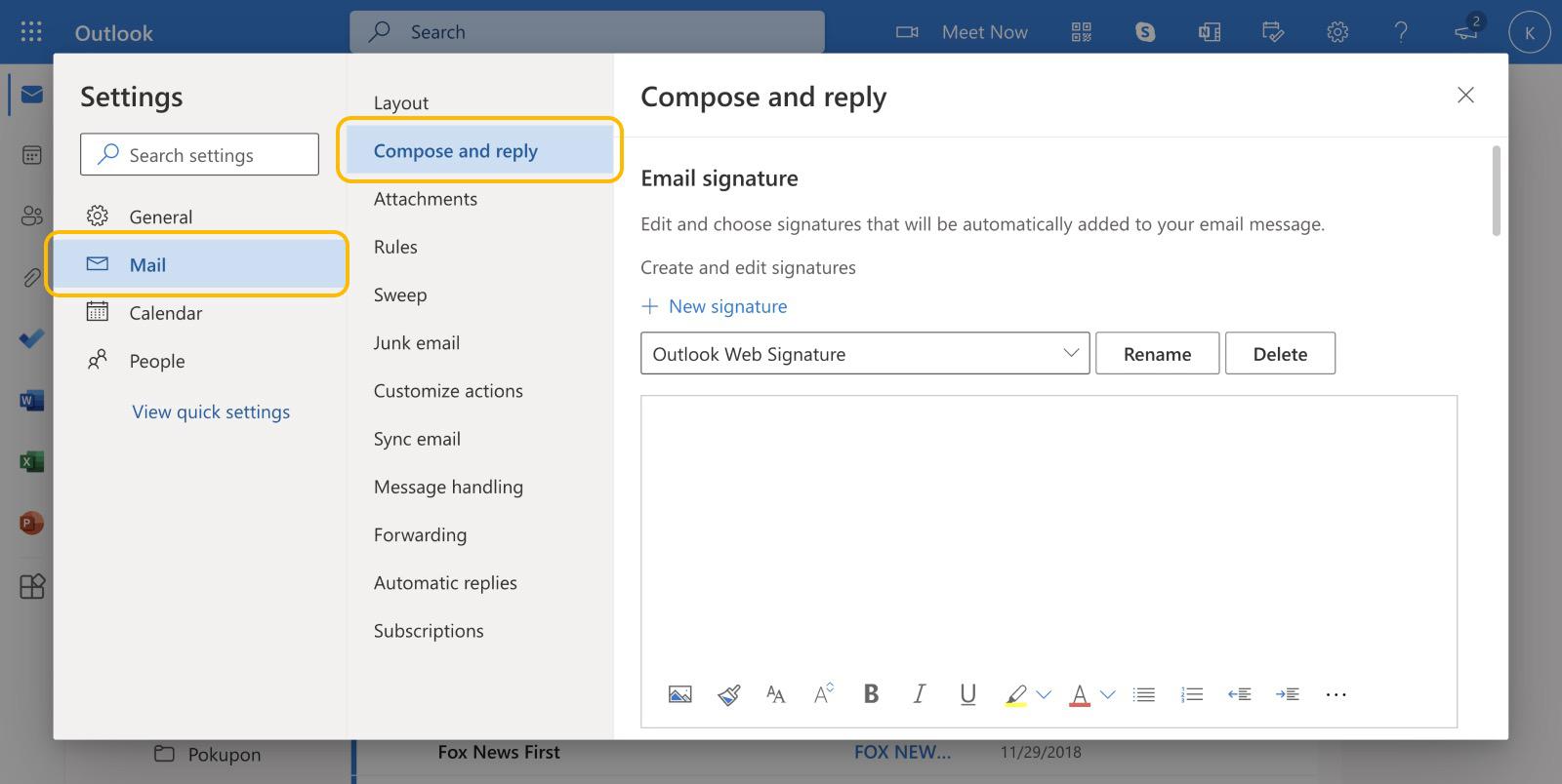 microsoft outlook email signature change