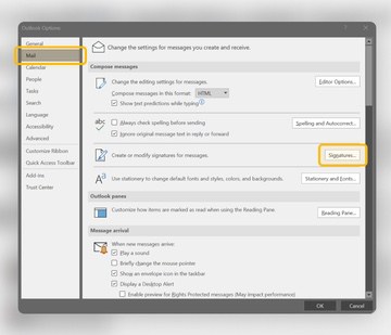 Click the Signatures button