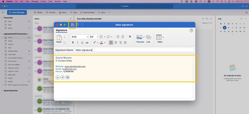 Add Outlook HTML or plain text signature