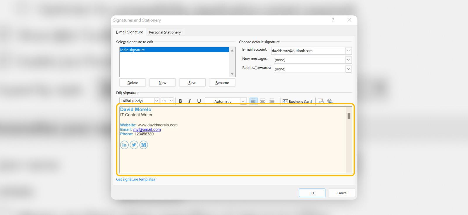 create a professional email signature in outlook