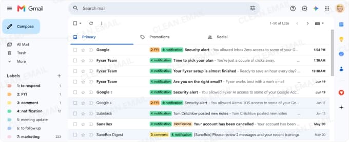 Fyxer AI sorting incoming emails before they reach the inbox