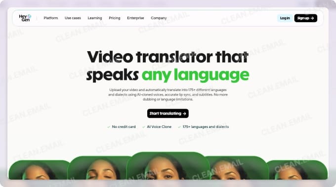 HeyGen translates videos into 175+ languages while preserving voice and lip-sync