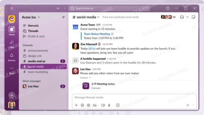 Slack organizes workplace conversations into topic-based channels