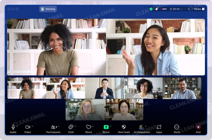 Zoom excels at video meetings with screen sharing and breakout rooms