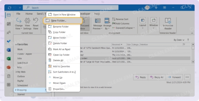 Create Outlook folders to organize and mark messages