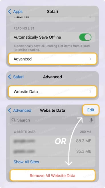 Clean iPhone Cache and App Data