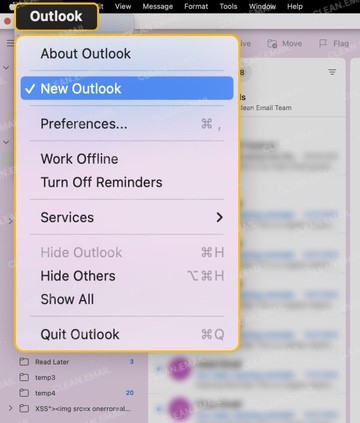 Legacy Outlook interface with the New Outlook option highlighted in the dropdown menu for enabling Copilot features