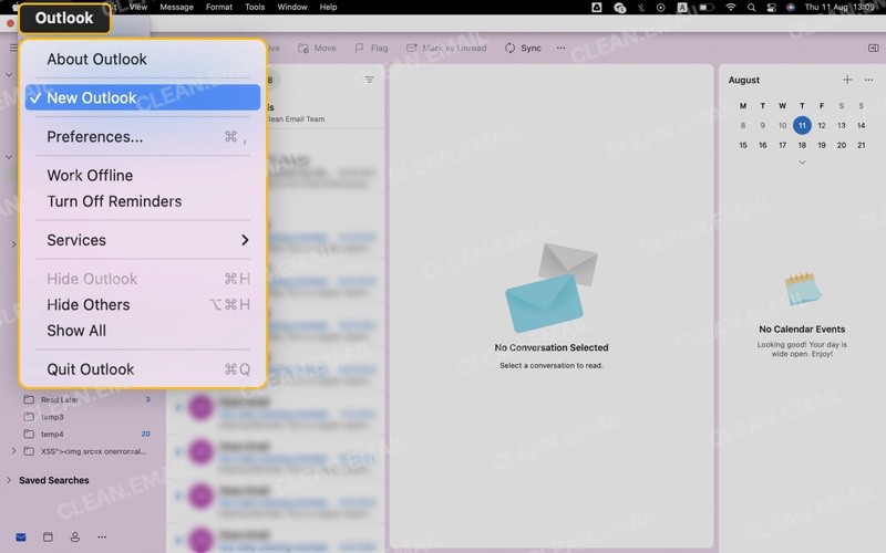 Legacy Outlook interface with the New Outlook option highlighted in the dropdown menu for enabling Copilot features