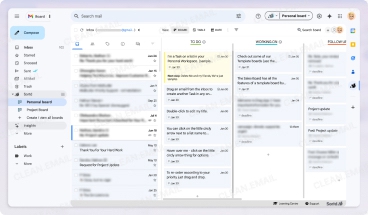 Sortd app for Gmail interface, featuring Kanban-style task board
