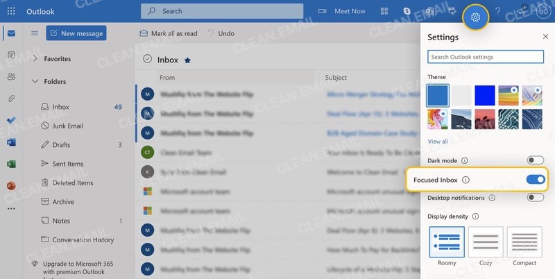 Outlook may split email into Focused and Other tabs, so some messages may appear separated