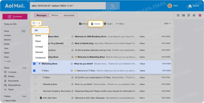 Bulk delete to tackle the biggest clutter