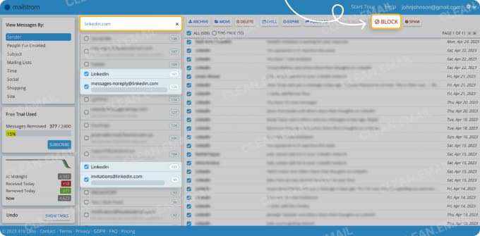 Block or move emails using recurring rules