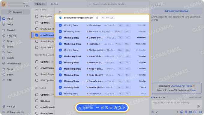 Shortwave bundles grouping related emails for bulk actions