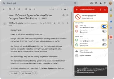 Filter emails by domain or sender