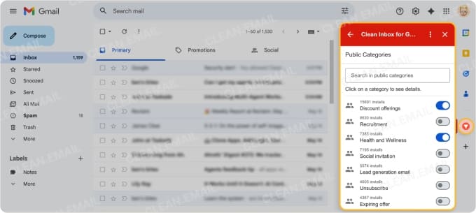 One-click filter categories for unwanted emails