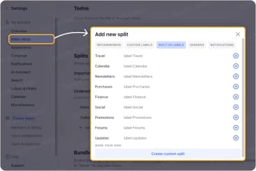 Split inbox views by sender, label, or importance