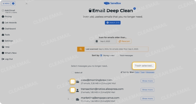 Email Deep Clean. For old-mail and storage cleanup.
