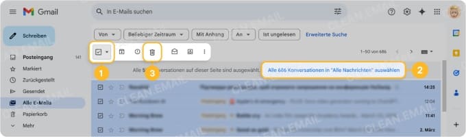 Alle E-Mails in Gmail löschen