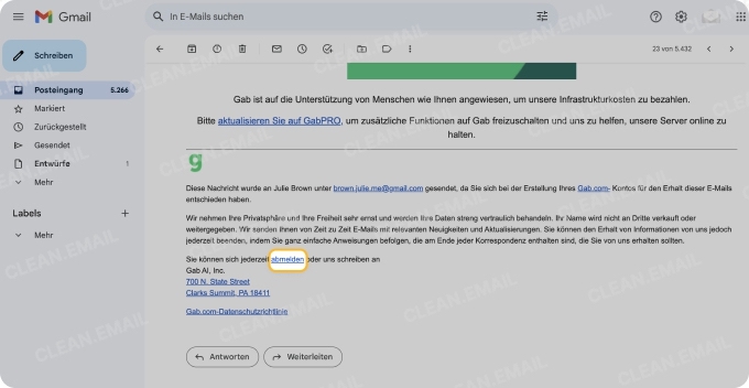 Scrollen Sie ganz nach unten und folgen Sie dem Link, um sich abzumelden