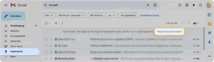 Für Nachrichten im Papierkorb