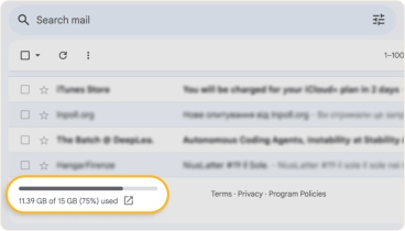 View email storage in Gmail on the web