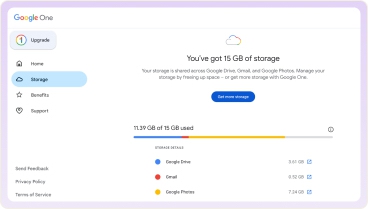 View Gmail storage in Google One