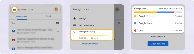 View Gmail storage in Google Drive on mobile