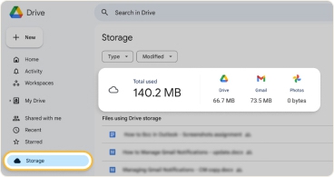 View Gmail storage in Google Drive on the web