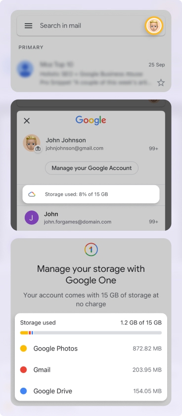 View email storage in Gmail on mobile