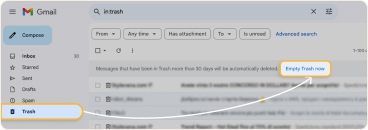Gmail Trash keeps deleted emails for 30 days before permanent removal