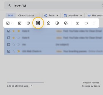 Find and delete large emails with attachments