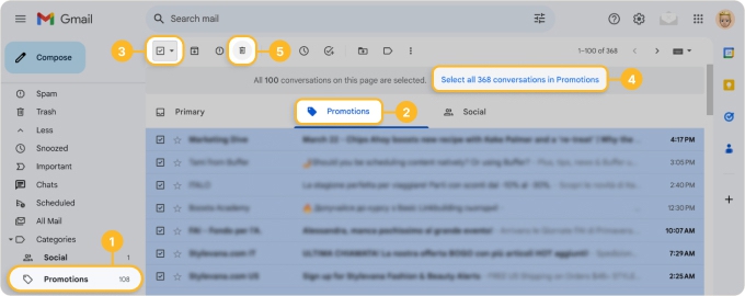 Find and remove emails using Gmail search filters