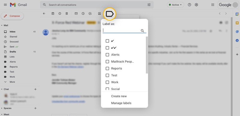 Clicking on the Label icon and selecting it
