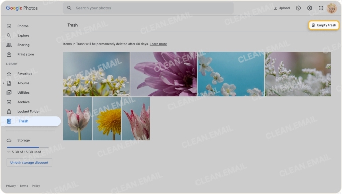 Google Photos and Drive Trash folders for freeing storage