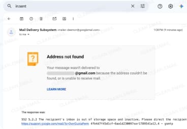 Email delivery error for an invalid address