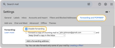 Gmail settings for checking forwarding and email filters
