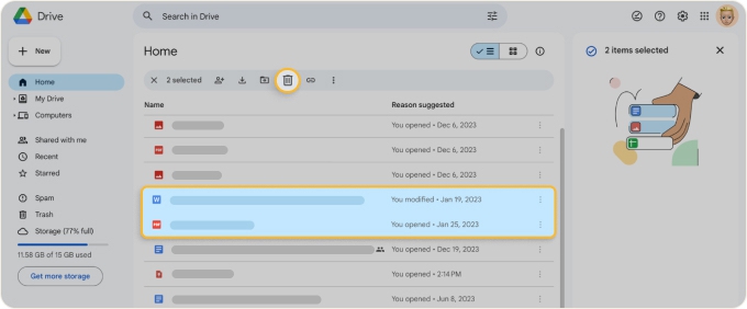 Delete large files in Google Drive or high-resolution images in Google Photos