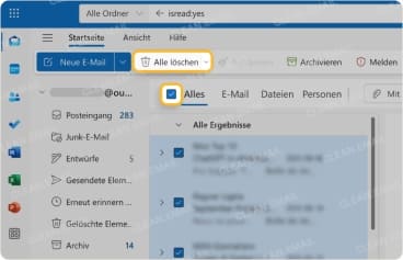Schaltfläche „Alle löschen“ in der oberen Symbolleiste