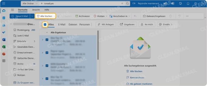 Schaltfläche „Alle löschen“ in der oberen Symbolleiste