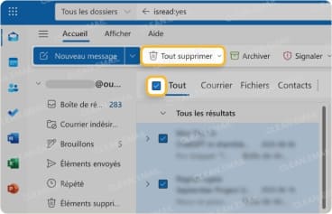Bouton Supprimer tout  dans la barre d’outils supérieure