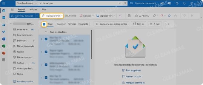 Bouton Supprimer tout  dans la barre d’outils supérieure