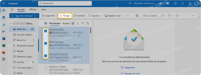 Nettoyer les e-mails dans Outlook