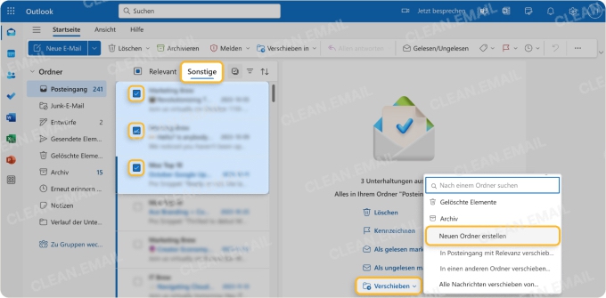 E-Mails in einen Ordner verschieben