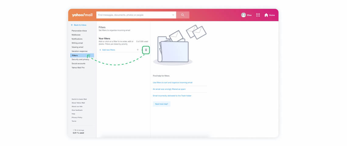 How to delete a filter in Yahoo