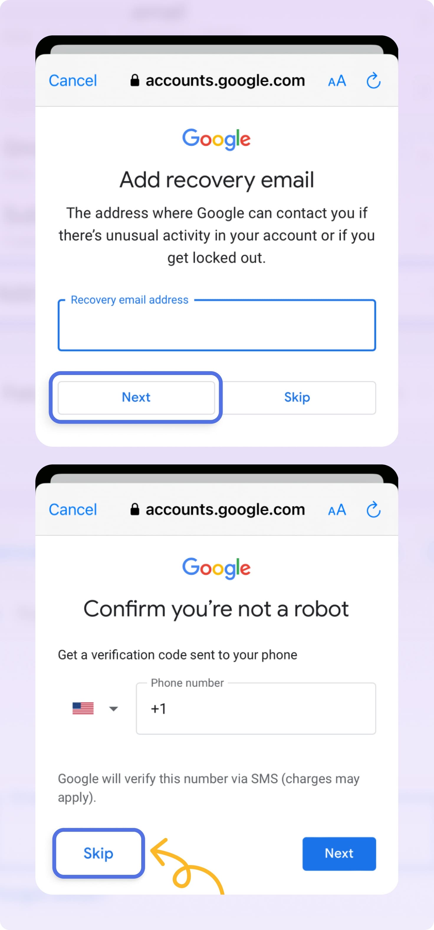 gmail make account without phone number