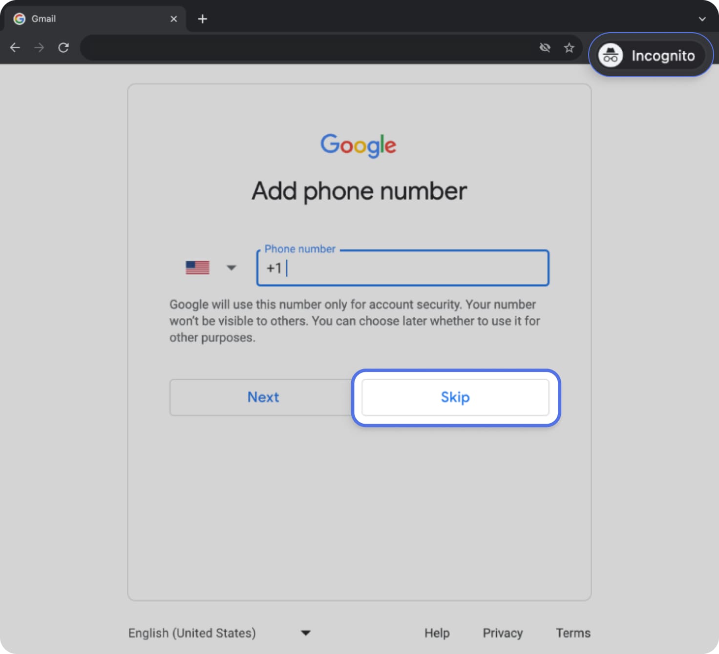 how to create email without phone number in pc