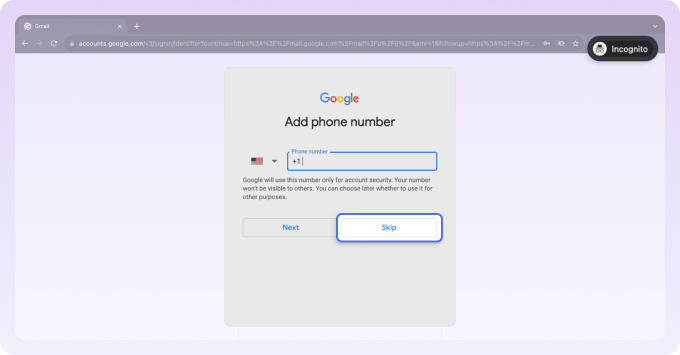 sign up gmail no phone number