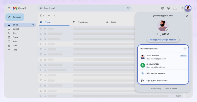 Use the Google Account Switcher for one-time tasks