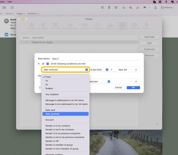 apple mail apply rules to existing messages