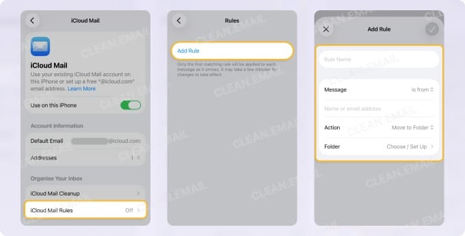 Tap iCloud Mail Rules under Organize Your Inbox